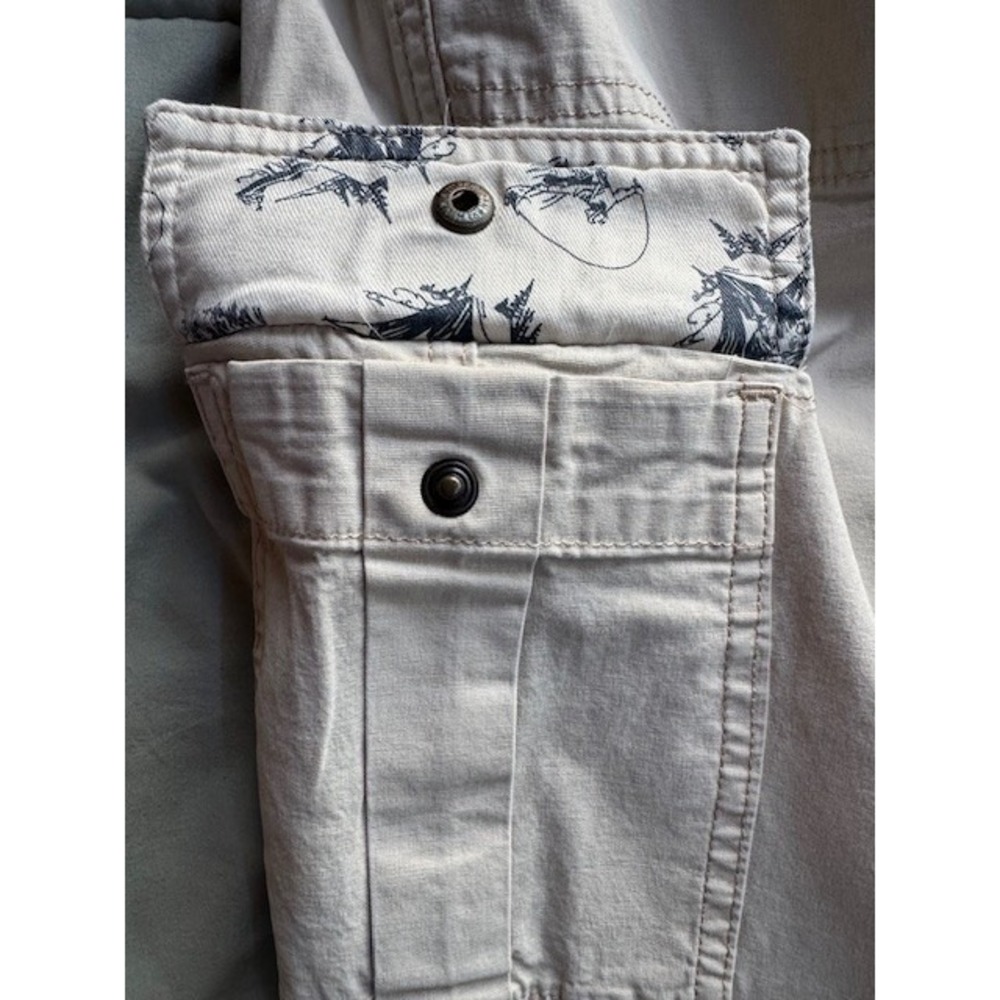 LL Bean Cargo Pants Womens 16 Tan Favorite Fit Stretch Utility Fly Fishing Print - Picture 2 of 16